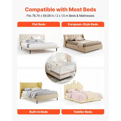 3-delad sänggrind för småbarn, skyddsräcke för barnsängar med förstärkt järnrör och oxfordtyg, justerbart sängräcke på sidorna, bärbart skyddsräcke för queen size, 3 sidor, grå |  EU