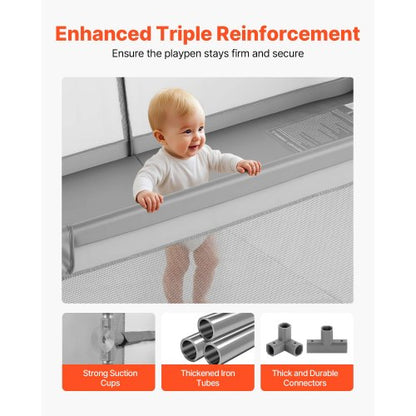 Babylekhage, 2000 x 1785 mm extra stor lekhage för spädbarn, inomhus-/utomhuslekgård med staket, säkerhetsaktivitetscenter utan mellanrum med 50 havsbollar, dragkedja med dörr och mjukt, andningsbart nät |  EU