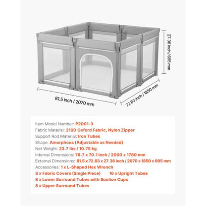 Babylekhage, 2000 x 1780 mm Extra stor lekhage för småbarn, hopfällbart babystaket med dragkedja och mjukt andningsbart nät, säkerhetsaktivitetscenter för inomhus och utomhus - perfekt present till småbarn |  EU
