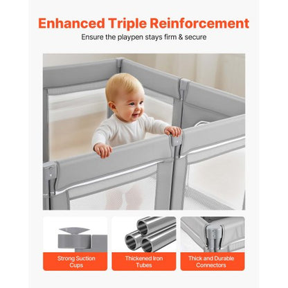 Babylekhage, 1200 x 1200 mm hopfällbar lekhage för småbarn, inomhus-/utomhusstaket för babylek med dragkedja och mjukt andningsbart nät, aktivitetscenter utan mellanrum för småbarn 6–24 månader |  EU