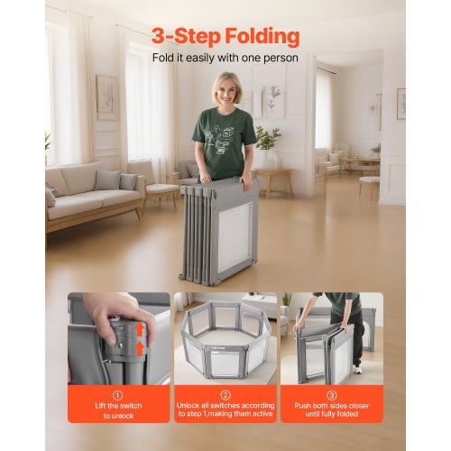 Babylekhage, 1200 x 1200 mm hopfällbar lekhage för småbarn, inomhus-/utomhusstaket för babylek med dragkedja och mjukt andningsbart nät, aktivitetscenter utan mellanrum för småbarn 6–24 månader |  EU