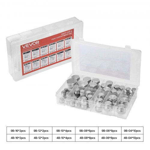 64-PIECE BSPP Hydraulic Coupling Galvanized Cap &amp; Plug Assortment Adapter Kit