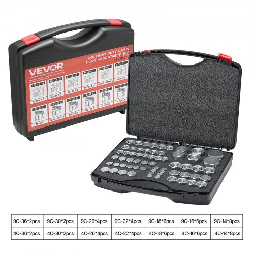 64-PIECE DIN Hydraulic Coupling Galvanized Cap &amp; Plug Assortment Adapter Kit