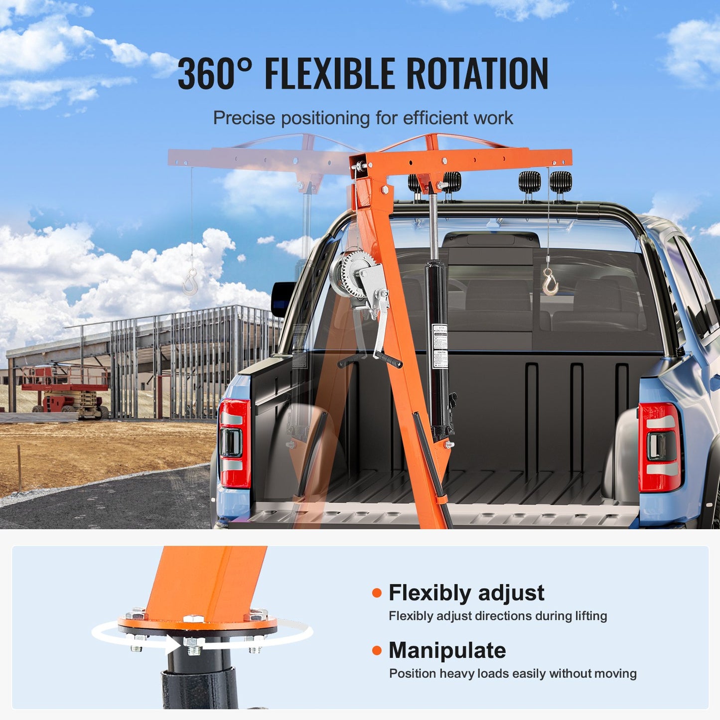 Hydraulic pickup, crane lifting crane 500 lbs 360° swivel lift lift