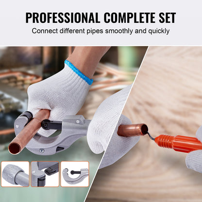 Hydraulic Pipe Expander, 3/8" to 1-1/8" OD, HAVC Hydraulic Press Tool with 7 Pipe Expander Heads, Deburring Tool, Pipe Cutter for Copper Aluminum Brass Mild Steel Pipe