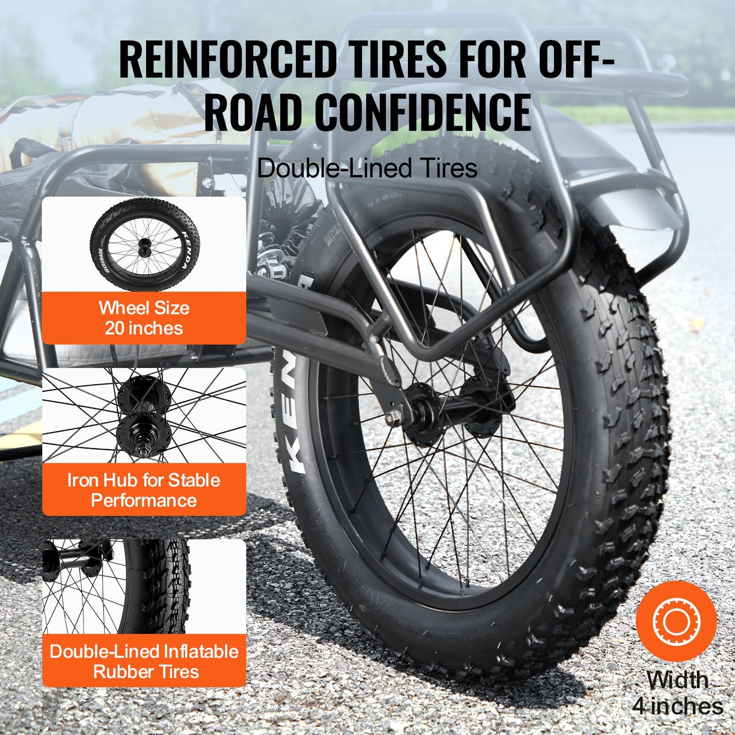 Bike Cargo Trailer, 70 lbs load capacity, heavy duty bike trailer, compact storage and quick release design with universal coupler, 20" wheels, fits most bike wheels, carbon steel frame