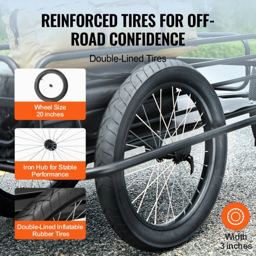 Bike Cargo Trailer, 275 lbs lastkapacitet, kraftig cykelvagn, hopfällbar kompakt förvaring och snabbkoppling med universalfäste, 20" hjul, passar de flesta cykelhjul, ram i kolstål |  EU