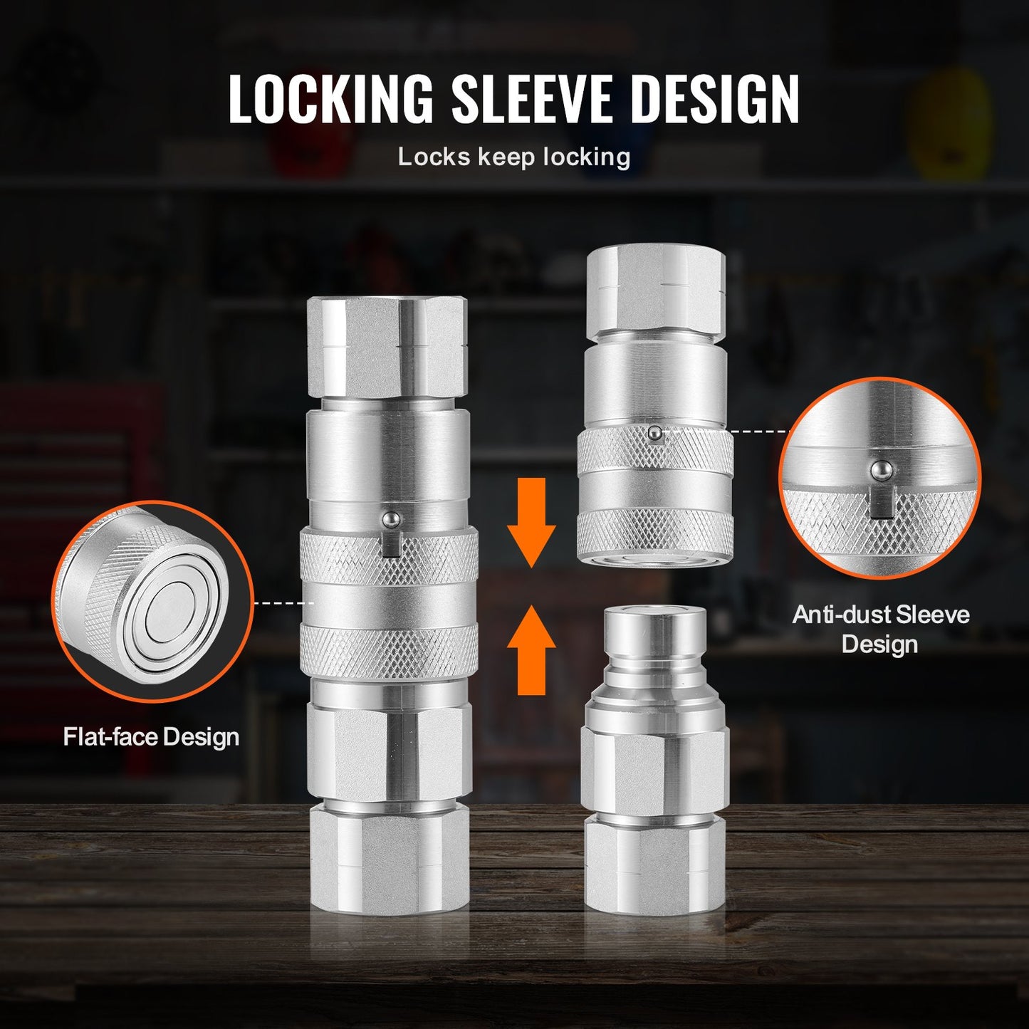 1/2" Flat Face Hydraulic Couplings 3/4 SAE Skid Steer Couplings 2 Dust Caps