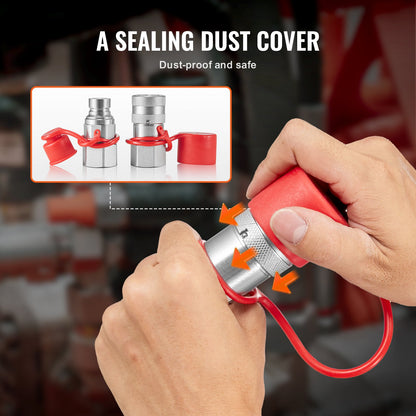 1/2" Flat Face Hydraulic Couplings 3/4 SAE Skid Steer Couplings 2 Dust Caps