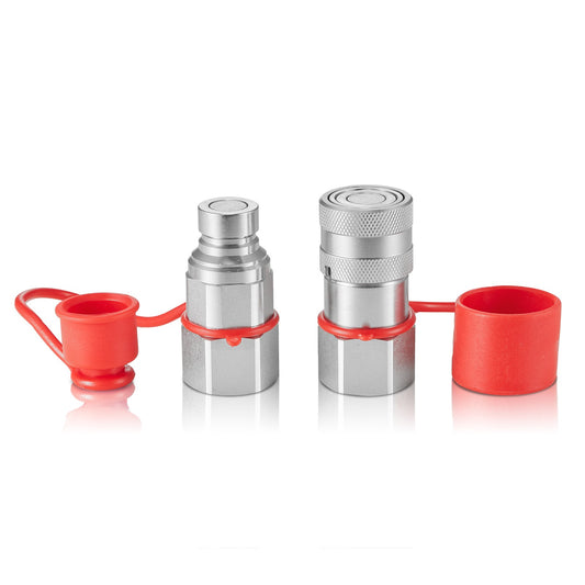 1/2" Flat Face Hydraulic Couplings 3/4 SAE Skid Steer Couplings 2 Dust Caps