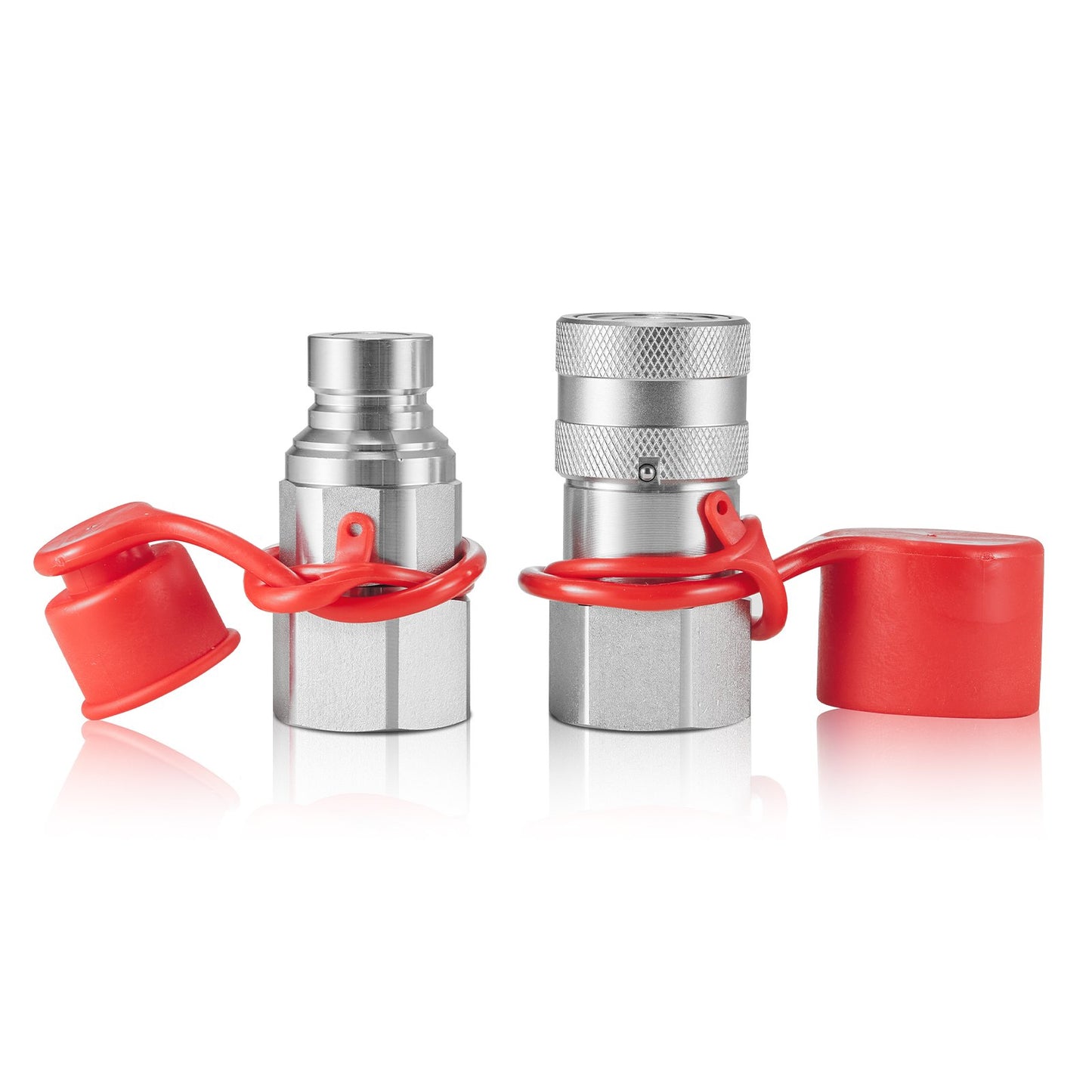1/2" Flat Face Hydraulic Couplings 3/4 SAE Skid Steer Couplings 2 Dust Caps