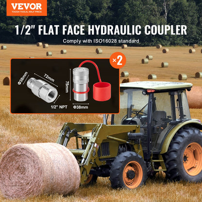 1/2" Flat Face Hydrauliska kopplingar 1/2" NPT skid Steer kopplingar 4 dammskydd