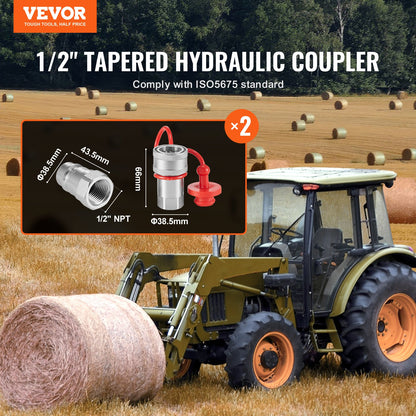 1/2" tapered hydraulic couplings 1/2" NPT skid-steer couplings 4 dust caps