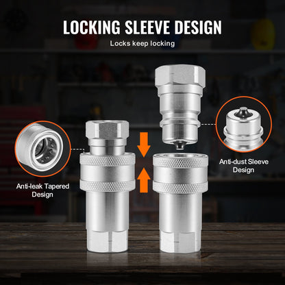 1/2" tapered hydraulic couplings 1/2" NPT skid-steer couplings 4 dust caps