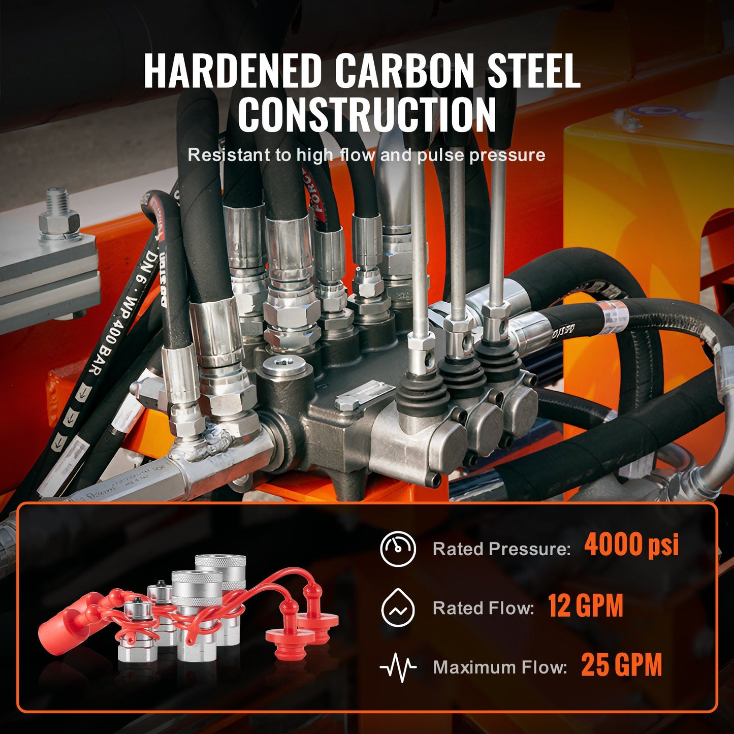 1/2" tapered hydraulic couplings 1/2" NPT skid-steer couplings 4 dust caps