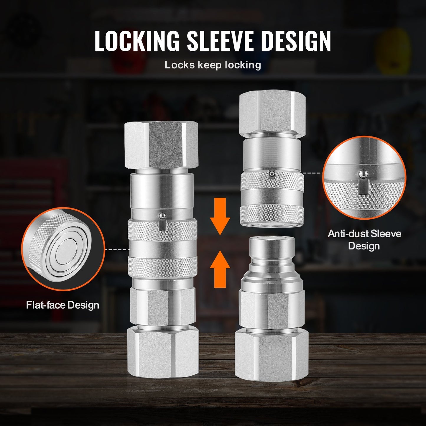 1/2" Flat Face Hydraulic Couplings 1/2" NPT Skid Steer Couplings 2 Dust Caps