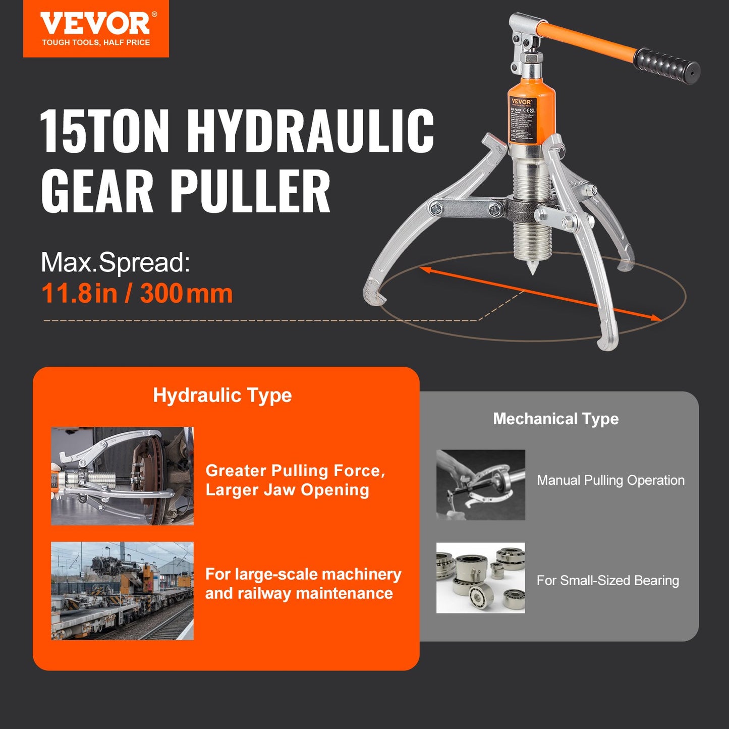 Hydraulic gear puller, 15 ton max capacity wheel bearing puller separator, 2 or 3 jaw puller, vertical and horizontal, 12" jaw hydraulic puller with case for puller hub