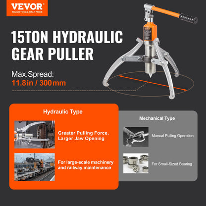 Hydraulic gear puller, 15 ton max capacity wheel bearing puller separator, 2 or 3 jaw puller, vertical and horizontal, 12" jaw hydraulic puller with case for puller hub