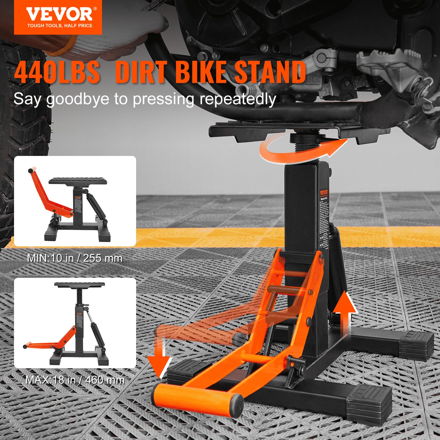 Dirt Bike Lift Stand, Motorcycle Jack Lift Stand 440 lbs Capacity and Hydraulic Lifting Function, Adjustable Height Lift Table, for Dirt Pit Bike Repair, Maintenance, Dirt Bike Accessories