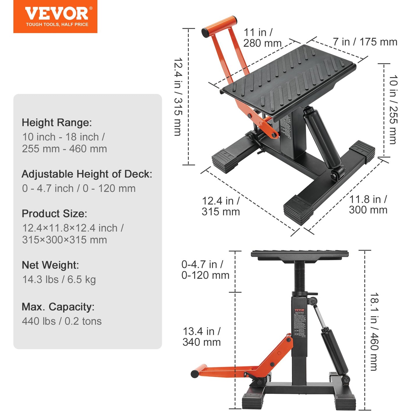 Dirt Bike Lift Stand, Motorcycle Jack Lift Stand 440 lbs Capacity and Hydraulic Lifting Function, Adjustable Height Lift Table, for Dirt Pit Bike Repair, Maintenance, Dirt Bike Accessories