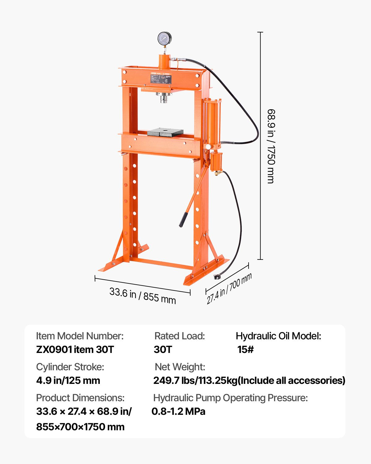30 T Hydraulic Shop Press Hydraulic Press with press plate for bending