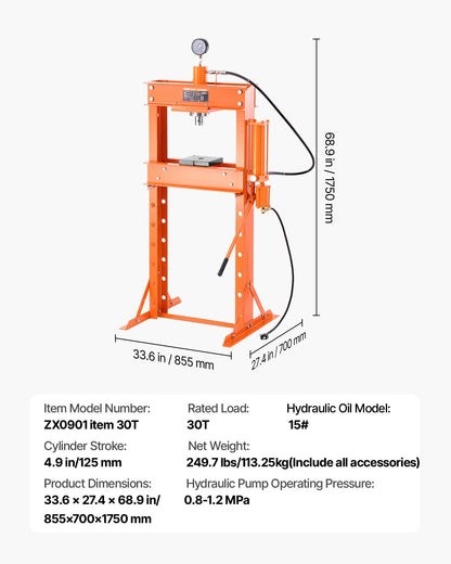 30 T Hydraulic Shop Press Hydraulic Press with press plate for bending