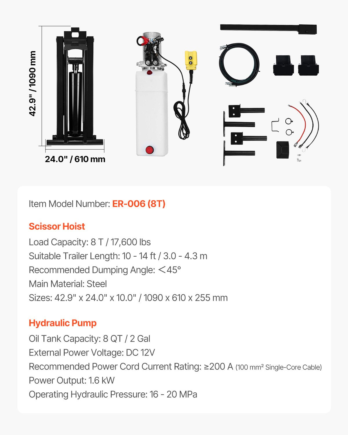 Hydraulic scissor lift kit 8 T Hydraulic dump lift kit for tipper trailers