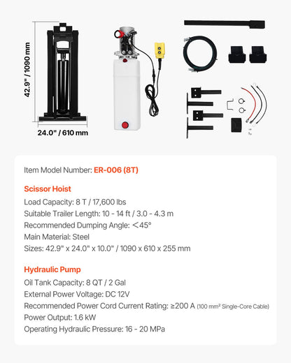 Hydraulic scissor lift kit 8 T Hydraulic dump lift kit for tipper trailers