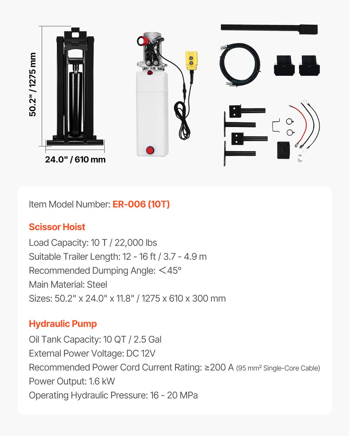 Hydraulic scissor lift kit 10 T Hydraulic dump lift kit for tipper trailers