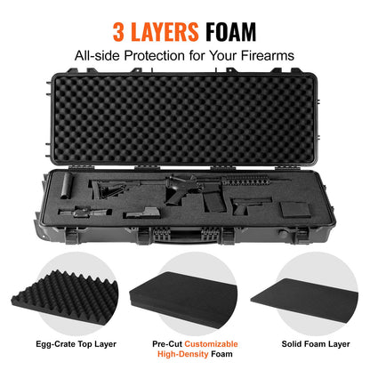 Rifle Case, Rifle Hard Case with 3 Layers Fully Protective Foam, 42 Inch Lockable Hard Gun Case with Wheels, IP67 Waterproof and Crushproof, for Two Rifles or Shotguns, Airsoft Gun