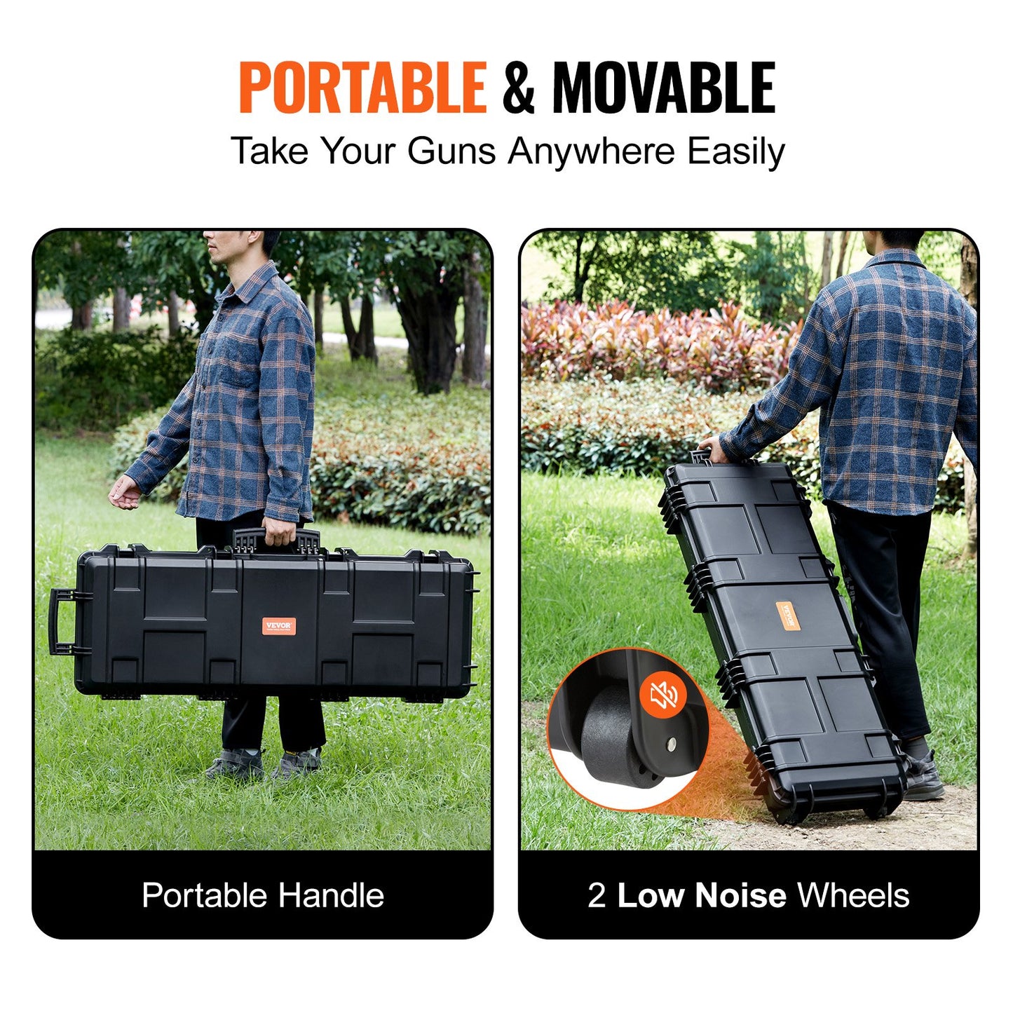 Rifle Case, Rifle Hard Case with 3 Layers Fully Protective Foam, 42 Inch Lockable Hard Gun Case with Wheels, IP67 Waterproof and Crushproof, for Two Rifles or Shotguns, Airsoft Gun