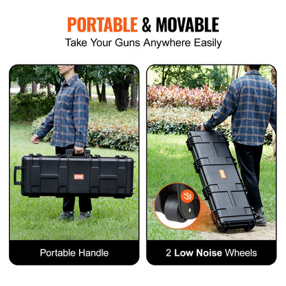 Rifle Case, Rifle Hard Case with 3 Layers Fully Protective Foam, 42 Inch Lockable Hard Gun Case with Wheels, IP67 Waterproof and Crushproof, for Two Rifles or Shotguns, Airsoft Gun