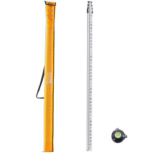 Aluminum Grade Rod, 16-Feet/10ths 4 Sections Telescopic Measuring Rod,Double-Sided Scale 1/10ft Leveling Rod Stick,Aluminum Alloy Survey Rod w/ Bubble Level &Carrying Bag for Houses,Walls,Floors