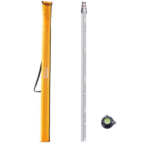 Aluminum Grade Rod, 16-Feet/8ths 4 Sections Telescopic Measuring Rod,Double-Sided Scale 1/8in Leveling Rod Stick,Aluminum Alloy Survey Rod with Bubble Level &Carrying Bag for Houses,Walls,Floors