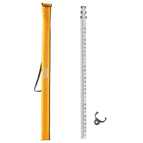 Aluminum Grade Rod, 9-Feet/10ths 3 Sections Telescopic Measuring Rod,Double-Sided Scale 1/10ft Leveling Rod Stick,Aluminum Alloy Survey Rod with Bubble Level&Carrying Bag for Houses,Walls,Floors