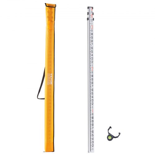 Aluminum Grade Rod, 9-Feet/8ths 3 Sections Telescopic Measuring Rod, Double-Sided Scale 1/8in Leveling Rod Stick,Aluminum Alloy Survey Rod with Bubble Level &Carrying Bag for Houses,Walls,Floors