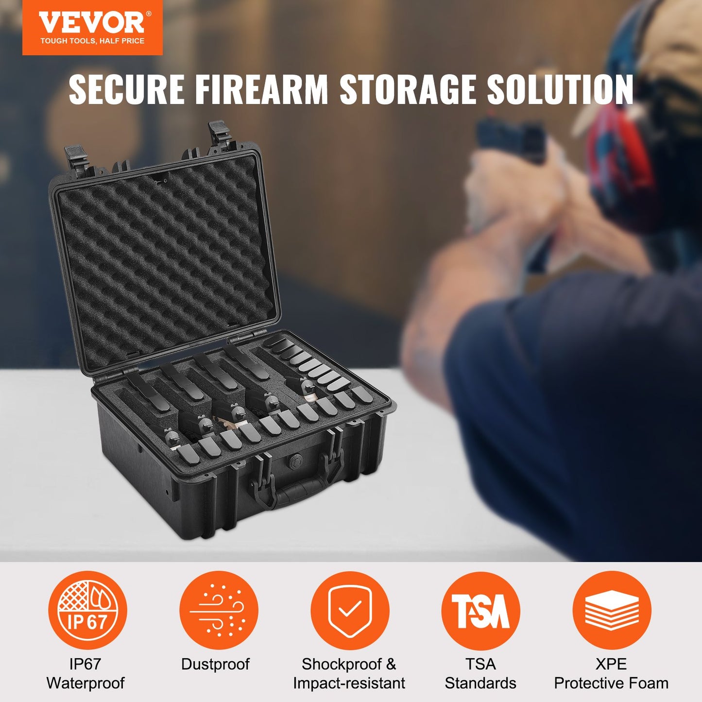 Hard gun cases with pre-cut lining Lockable gun case for 5 pistols