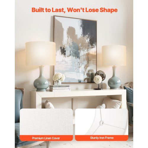 Trommel-Lampenschirme, 2er-Set, 33 x 33 x 25 cm, mittelgroßer runder Lampenschirm (Off-White) | EU