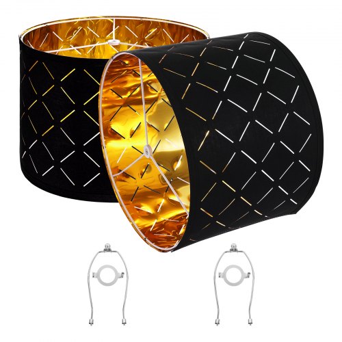 Lampskärmar Trumma 2-set 33 x 33 x 25 cm Rund Lampskärm med Harpa (Svart) |  EU