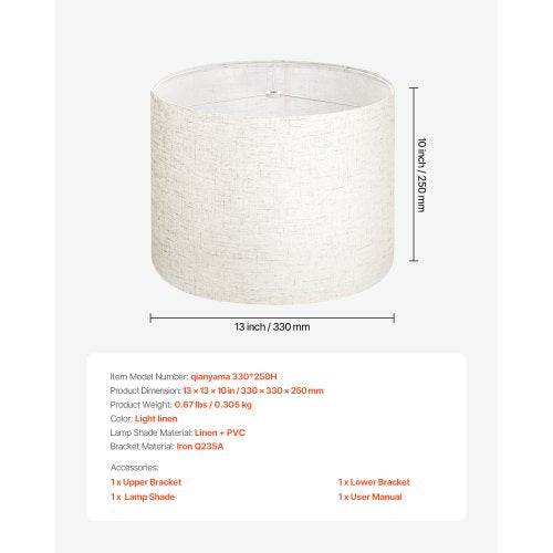 Drum lampshade 33 x 33 x 25 cm Medium round lampshade (light linen) | EU