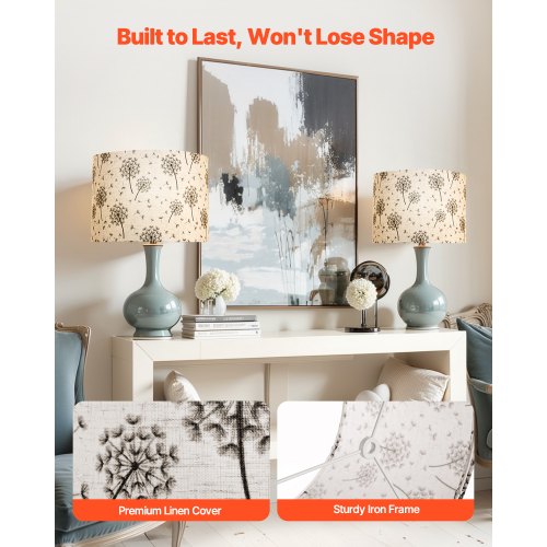 Lampskärmar Drum, 2-set, 33 x 33 x 25 cm (ljust maskrosmönster) |  EU