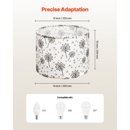 Lampskärmar Drum, 2-set, 33 x 33 x 25 cm (ljust maskrosmönster) |  EU