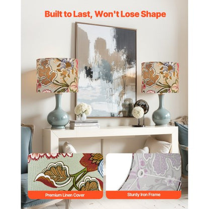 Drum Lampskärmar 2-set 33 x 33 x 25 cm Mellanstor Rund Lampskärm (Mörk Blommig) |  EU