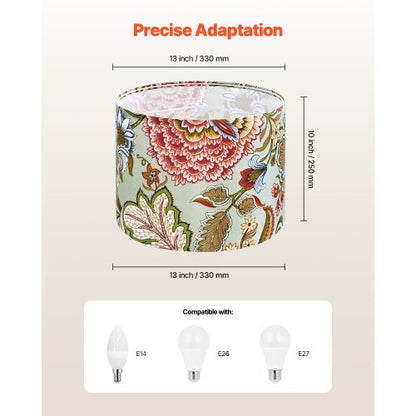 Drum Lampskärmar 2-set 33 x 33 x 25 cm Mellanstor Rund Lampskärm (Mörk Blommig) |  EU