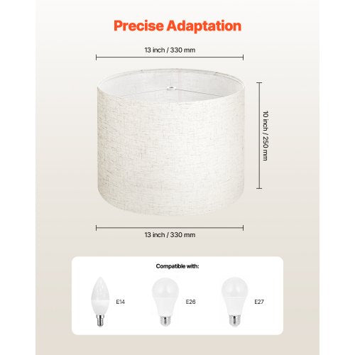 Drum Lampskärmar 2-set 33 x 33 x 25 cm Mellanstor Rund Lampskärm (Ljus Linne) |  EU