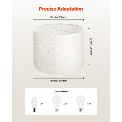 Drum Lampskärmar 2-set 33 x 33 x 25 cm Mellanstor Rund Lampskärm (Ljus Linne) |  EU