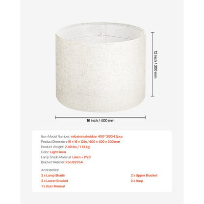 Lampskärmar Drum 2-set 16 x 16 x 12 tum Lampskärm med Harpa (Ljus Linne) |  EU