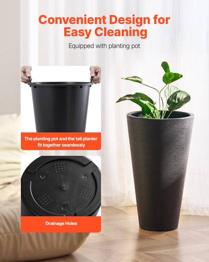 Tall Planter Set med 2 runda avsmalnande växtkrukor 24 in för utomhus inomhus