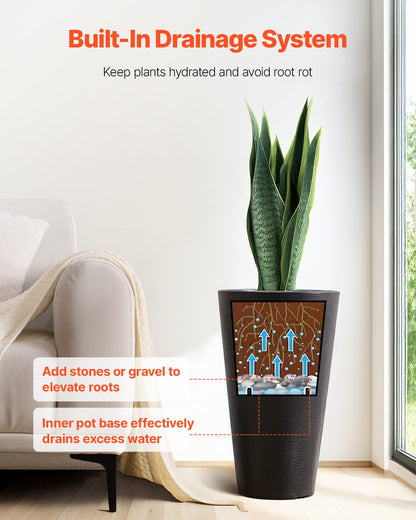 Tall Planter Set med 2 runda avsmalnande växtkrukor 24 in för utomhus inomhus