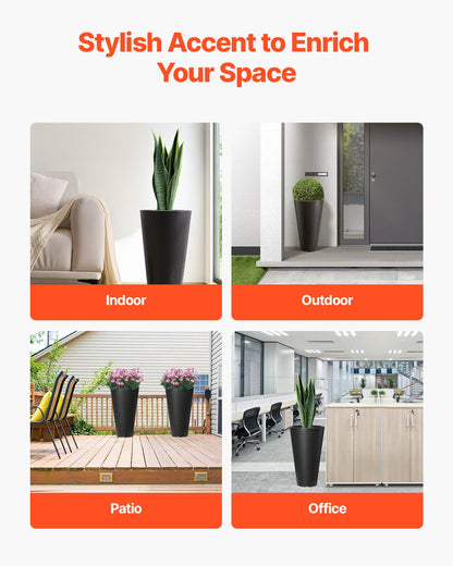 Tall Planter Set med 2 runda avsmalnande växtkrukor 24 in för utomhus inomhus